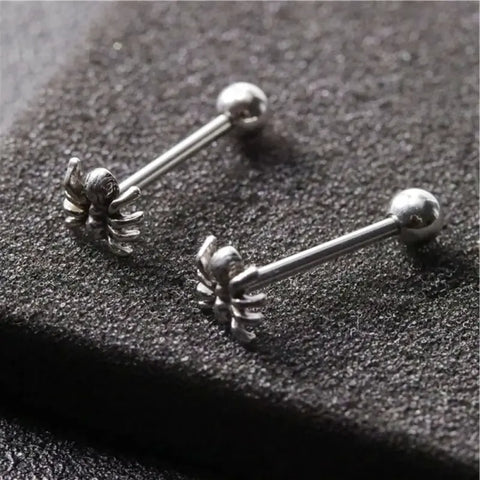 14G Spider Tongue Ring Barbell – Stainless Steel Punk Stud
