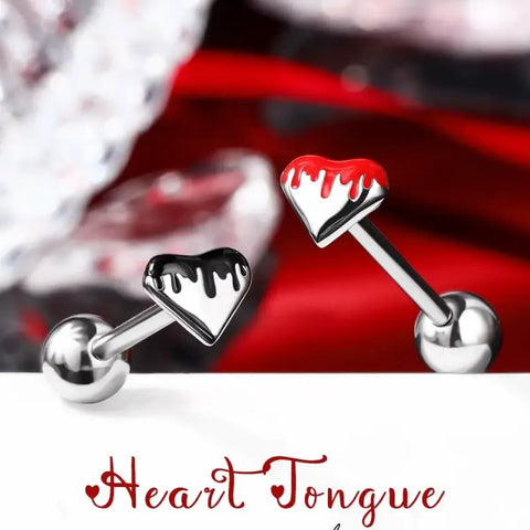 Heart Tongue Rings – 14G Surgical Steel Internally Threaded