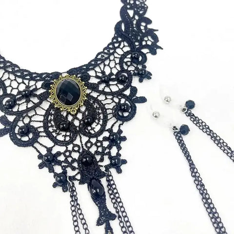 Sexy Fake Nipple Rings & Lace Choker Body Chain Set