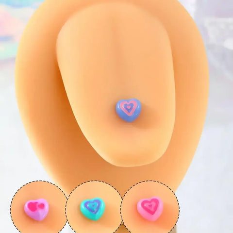 4Pcs 14G Heart Tongue Rings – Rainbow Acrylic Tops