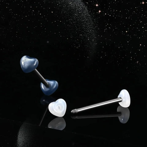14G Titanium Tongue Ring with Acrylic Heart