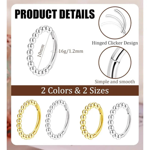 16G Titanium Nose Ring Hoop – G23 Hinged Bead