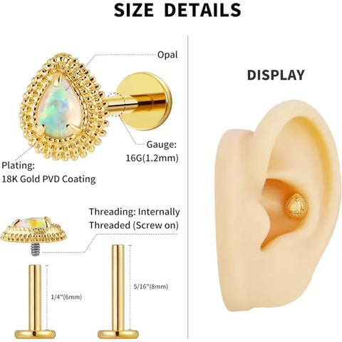 1 piece titanium jewelry flat back earrings 16G with diamond