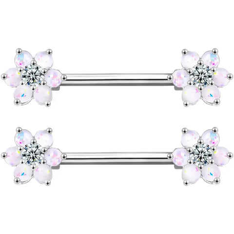 14G Opal Flower Nipple Barbell – Women’s Piercing Jewelry