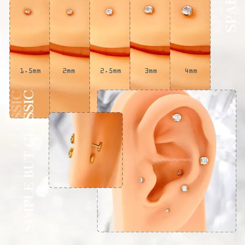 2Pcs Threadless Titanium Nose Studs for Tragus Helix Lip
