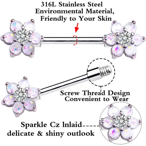 14G Opal Flower Nipple Barbell – Women’s Piercing Jewelry